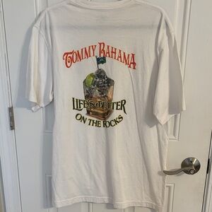 Tommy Bahama White Tee with Vibrant Graphic. First Picture Back of Tee.